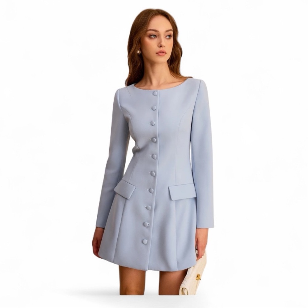 COMMENSE Long Sleeve Fitted A-Line Dress
COLOR - Blue Size XL NWT button front